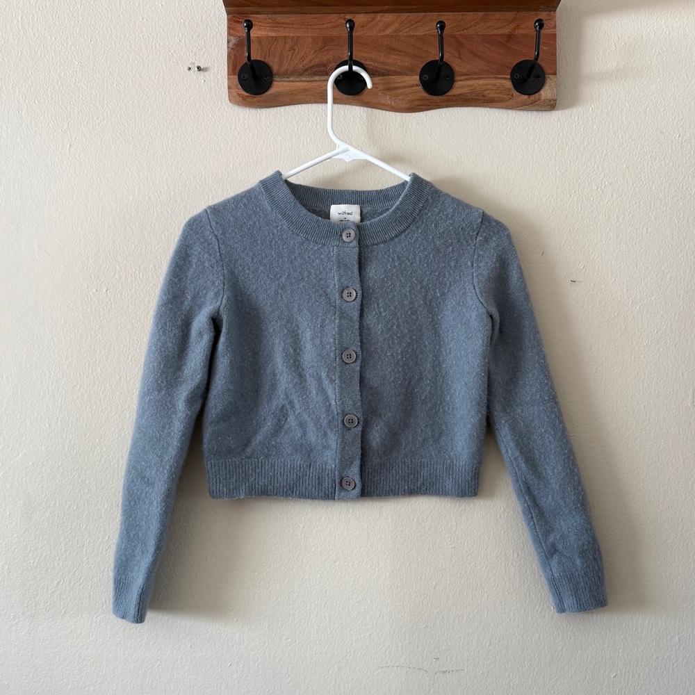 Wilfred Aritzia 100% Cashmere Cardigan Dusty Blue Soft Girl Aesthetic size M